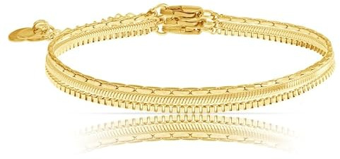 Made by Nami Filigranes Damen Armband aus Edelstahl • Silber Gold Rosé • Minimalistisches Armband • Armbänder für Frauen • Silberschmuck Gold-Schmuck • Feine Cuban Link Chain Armkette (3er Set Gold)