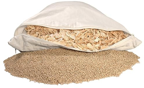 Giraffenland Oreiller compartimenté en Deux 40x60cm avec 2 remplissages: Cosses de Millet Biologique + Copeaux de Bois de pin Alpin dans Une Double Housse au Tissu en Percale Biologique