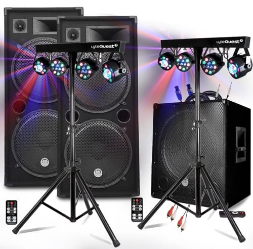 Pack SONO 3200 W Dj Mega Basses – Subwoofer bi-amplificado 18 pulgadas 46 cm – Altavoces 215, pórticos 8 luces BAR Club DJ Noche MIX