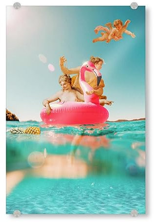 artboxONE Acrylglasbild 60x40 cm Reise/Strand und Meer Vintage-Sommer - Bild Flamingo Collage Engel