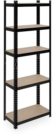 Relaxdays Schwerlastregal, HxBxT: 180x60x30 cm, 500 kg, Stahl, 5 Ebenen, Lagerregal Keller, Garage, zum Stecken, schwarz