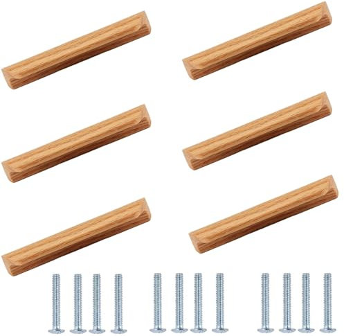 PILYON Küchengriffe Griffe Aus Massivholz,Schranktüren Aus Blockholz,Schubladengriffe Für Schrankschränke,Schranktürgriffe Aus Holz,Eiche,224mm,6Stück