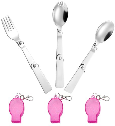 3 cucharas, tenedores plegables de acero inoxidable con estuche, cubiertos portátiles para camping, cuchara y tenedor multifuncionales, plegables para frutas, para acampar al aire libre, senderismo,