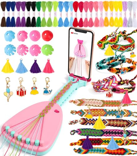Ophy Freundschaftsbänder Bastelset, Flechtset mit Handyhalter und 35 Garnbündeln mit 16 DIY-Dekorationen. Freundschaft Armbänder Basteln, Geburtstagsgeschenke für Kinder im Alter von 6 7 8 9 10 11 12