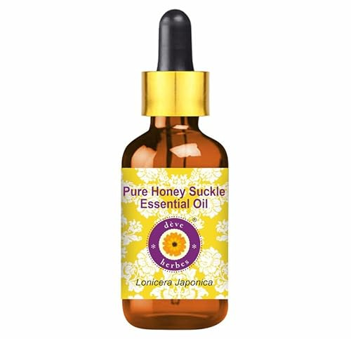 Deve Herbes Pure Honey Suckle Essential Oil (Lonicera Japonica) Non-Sticky | Non-Greasy | Fresh Sweet Floral Aroma | for Aromatherapy, Massage & DIY Use | Steam Distilled 10ml with Glass Dropper