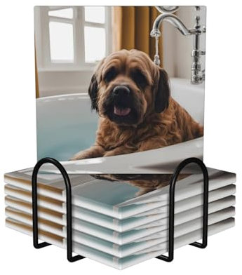 Quadratische 6 Keramik-Untersetzer, Bade- und Hunde-Drucke: rutschfester Korkboden, passend für alle Kaffeetassen, Sportbecher und -becher