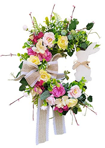 Türkranz Künstlich Ostern Osterdeko Haustür Osterkranz Mit Blumen Und Eiern Blumenkranz Deko Wandkranz Osterkranz zum Aufhängen Deko Ostertür Dekorationen Ostern