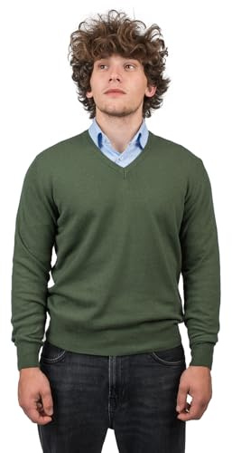 Dalle Piane Cashmere - Cuello en V de cachemira mixta, fabricado en Italia - Hombre, caqui, XXXL