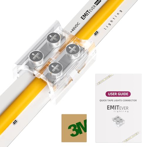 ​EMITEVER 10mm LED Strip Connectors,12 Packs LED Tape Light Terminal Block Connector 2-pin Solderless Tighten Screw Transparent Tape to Tape Connectors for 5V 12V 24V 48V 10mm Width LED Strip Lights​