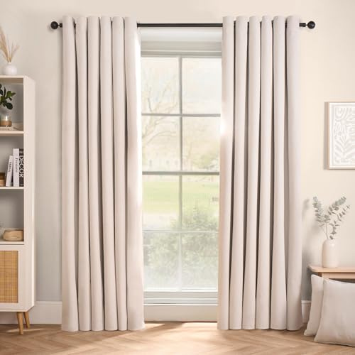 OHS Blackout Curtains Eyelet, Woven Texture Soft Cream Curtains for Living Room Bedroom Office Modern Decorative Extra Wide Curtain for Winter, 90x90”
