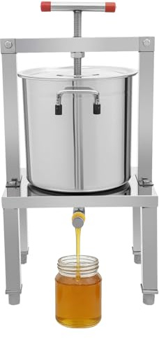 WOHAIPA Manual Honey Press Extractor Tainless Steel Silver Base 3.5Gal Fruit Beeswax Extractor Beekeeping Machine for Wine Juice Making (Silver 13.25L/3.5Gal)