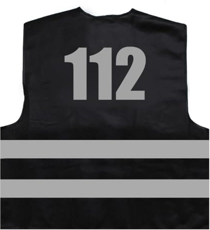 112 Feuerwehr Warnweste BZW. Signalweste mit reflektierendem Aufdruck - Größe S/M, Schwarz