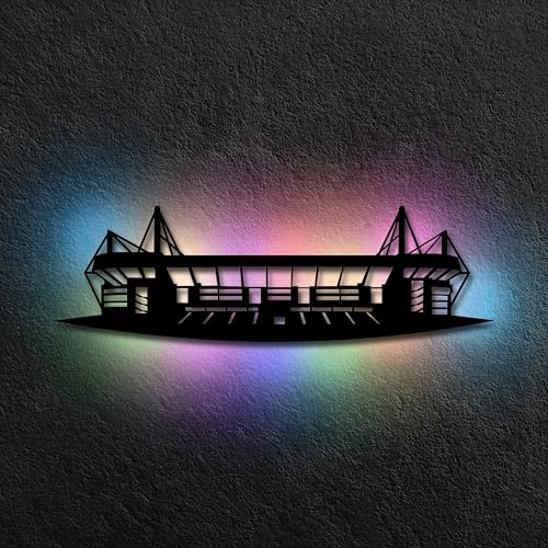 Namofactur Dortmund-Stadion-Wanddeko aus Holz mit LED-Licht | Batteriebetrieben, in verschiedenen Farben und Größen erhältlich – indirekte Beleuchtung für Wohnzimmer, Büro oder Fanbereich