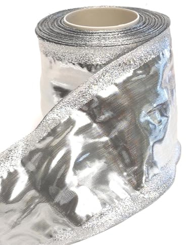 s.dekoda Schleifenband 25m x 100mm Silber Dekoband Silberband mit abgesetzten Schmuckkanten [D5278]