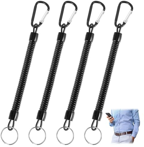Tyqour 4 Stück Spiral Schlüsselanhänger Schlüsselkette Mit Karabiner Elastisch Angeln Lanyards Spiral Schlüsselband Spiralkabel Spiralfedern Schlüsselanhänger für Angeln Bootfahren Camping Outdoor