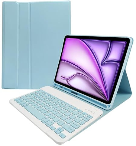 Funda con Teclado para iPad Air De 11 Pulgadas M2 (2024), iPad Air De 5.ª Gen (2022) / iPad Air De 4.ª Gen De 10,9 - Contener Ñ,Teclado Desmontable Retroiluminado De 7 Colores,Azul