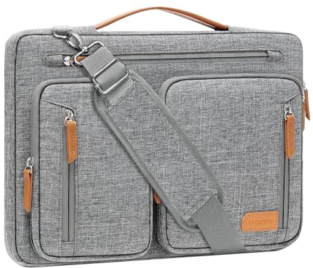 MOSISO Borsa Tracolla Protettiva 360 Laptop, 15-15.6 Pollici Borse Computer Compatibili con Macbook Pro 16,HP,Dell,Lenovo,Notebook, Borsa Tracolla con Side Open,5 Tasche Accessori&Cintura, Grigio
