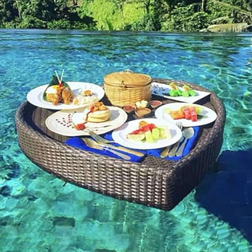 Dfdieratve Wicker Floating Tray Aluminum Frame Pool Tray - Swimming Floating Serving Tray for Drinks, Snacks, and Essentials - Fits Most Pool Sizes - Perfect for Pool Parties and Relaxing,Black