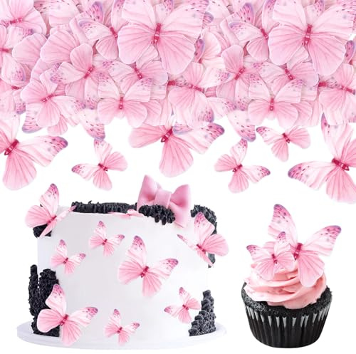60Pcs Edible Butterfly Cupcake Toppers 3D Edible Butterfly Cake Topper Purple Butterfly Cupcake Decoration Picks Wedding Baby Shower Party Wedding Anniversary Birthday Party Cupcake Decoration