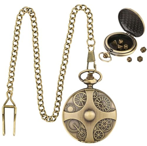 Montre de Poche à dés 1 pièce, Montre de Poche gravée à Engrenages, boîtier de Montre de Poche avec chaîne, Accessoires de Montre de Poche Vintage, Jeu de dés de Montre de Poche