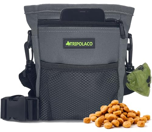 TRIPOLACO Leckerlitasche für Hunde – Magnetischer Leckerlibeutel für Hunde mit Mehreren Taschen, Kotbeutelspender & Handyfach, 3 Tragevarianten - Idealer Futterbeutel Hundetraining & Spaziergänge