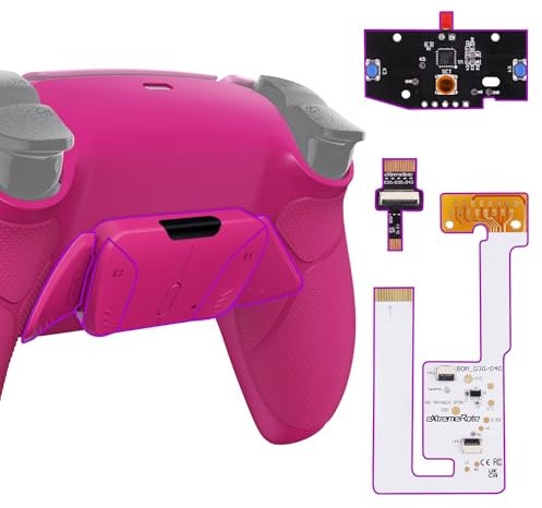 eXtremeRate Nova Pink Rubberized Grip Programable RISE4 V3 Remap Kit for PS5 Controller BDM-030 040 050, Upgrade Board Redesigned Bottom Shell 4 Back Buttons Set - NO Controller