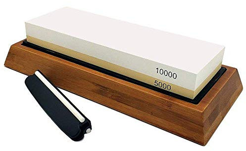 Professional Whetstone Set Double Sided 5000/10000 Grit Knife Sharpening Stone with Non Slip Bamboo Base and Angle Guide Ideal for Kitchen Knives Scissors Chisels Razors Sharpening Stone Kit