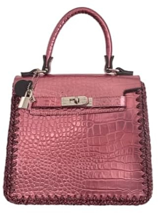 Sac en cuir véritable imprimé fuchsia métalisé et crochet