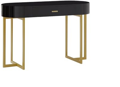 Vente-unique - Bureau Console avec 1 tiroir - MDF laqué et métal - Noir et doré - TORELI - avec Rangement