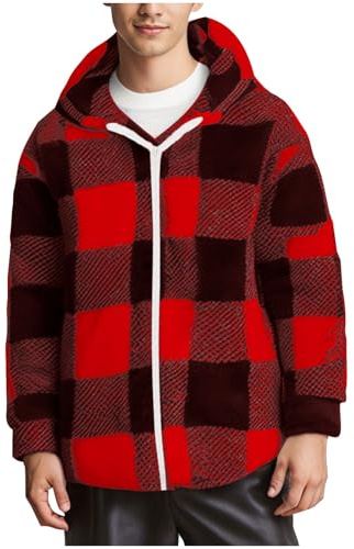 Sale angebote Plüschjacke Herren Karierte Fleecejacke Warm Kapuze Winterjacke Fleece Hoodie Jacke Große Größen Übergangsjacke Winter Teddyjacke Bequemer Weiche Mantel Lässige Kuscheljacke