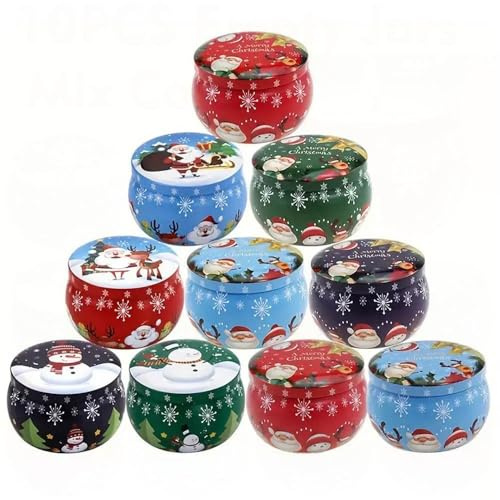 10 barattoli per candele natalizie festive - Scatole di latta in metallo, 62 g, perfetti per la creazione di candele, decorazioni, forniture per feste e barattoli regalo, barattoli vuoti - Colore