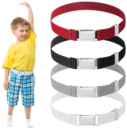 HweeWanX 4 Stück Kindergürtel, Kindergürtel Jungen, Einstellbar Gürtel Kinder, Stretch Kindergürtel, Elastischer Gürtel für Jungen Mädchen (Schwarz, Grau, Weiß, Rot)