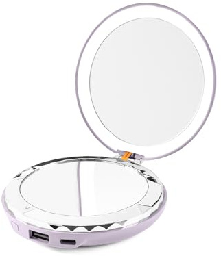 HALO Beauty Compact - Handspiegel und 5k Power Bank - 3-in-1 Licht, Spiegel & Power Bank - Tragbares USB-C Handy-Ladegerät - Handspiegel mit Lampe - Bis zu 2X Ladevorgänge (Lila)