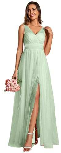 Ever-Pretty Vestidos Dama de Honor Largos Cuello en V Vestidos de Fiesta Mujer Elegantes Corte Imperio Menta Verde 42