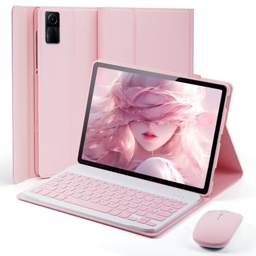 MicroTunk Cover Per Xiaomi Redmi Pad SE (2023) 11 Pollici con Ltaliano Tastiera (QWERTY) Essere Caricata Keyboard Bluetooth Wireless Tastiera Mouse Coperchio Protettivo Case Rosa