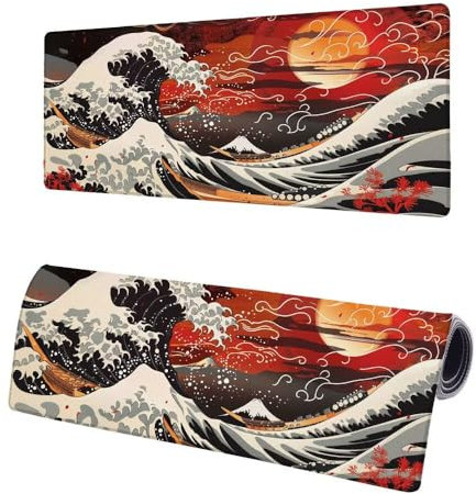 Large Mouse Mat Ocean, Extended XXL Sunset Gaming Mouse Pad Desk Pad 800x400x3mm, Keyboard Mat with Non-Slip Rubber Base, Soft Smooth Surface, Stitched Edges Mousepad, Improved Precision and Speed S-3