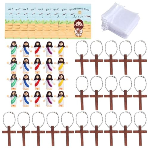 Poludatly 20 st Jesus figurer med kort, små Jesus figurer med kors, Min-i religiösa figurer docka, samlarfigurer döljer och är små festgåvor