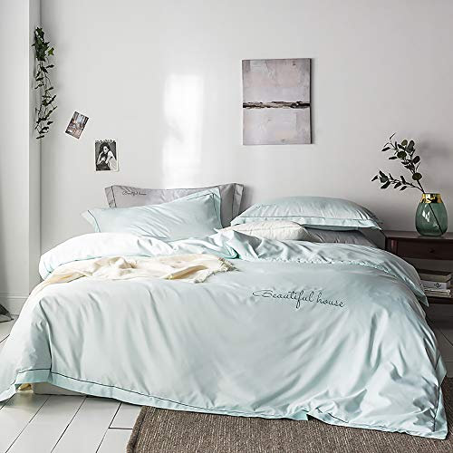 CWZZWS Set di biancheria da letto con copripiumino, lussuoso, in raso grigio, set di biancheria da letto completo in seta satinata, morbido e setoso, 4 pezzi, per letto matrimoniale, king size