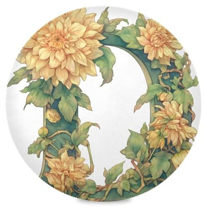 Floralmorphic Letter D Red Dahlia Watercolor Round placements placemats for Kids Reusable Washable Round Place mats Plate Easy to Clean Waterproof Round placemats Set of 6 15.4x15.4in