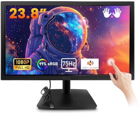 TOGTRATRIC IPS Touchscreen Monitor 23.8 Inch, 75Hz, Built-in Speakers, FHD 1920x1080P 10-Points Multi Touch PC Screen, HDMI, VGA, 99% sRGB Computer Desktop Touch Display, VESA, Black