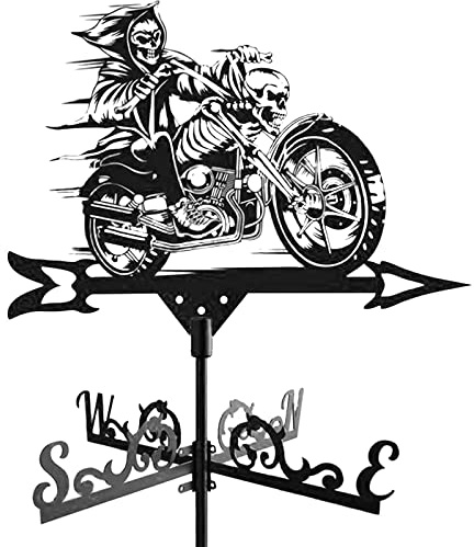 Metal Craft Sensenmann, Motorrad-Wetterfahne, Richtungsanzeige, Wetterfahne, Dachhalterung, Messwerkzeug für Bauernhof, Garten, Terrasse, Hof, Ornament, Dekoration