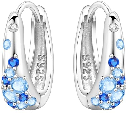 CYMYSS Örhängen Silver 925 Zirkonia Örhängen Sterling Silver Örhängen Damörhängen Creoler Dam 925 Äkta Silver Creoler Örhängen För Kvinnor Silverörhängen (Blå örhängen med färgövergång)