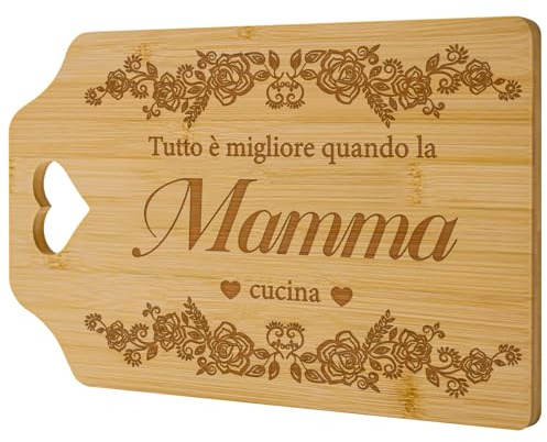 Zindoo Regalo Mamma, Regalo Mamma Compleanno Regalo da Cucina Perfetto per Natale, Ringraziamento, Regalo Creativo per la Mamma Regalo d’amore - Tagliere da Cucina Bambù 31x21x1cm
