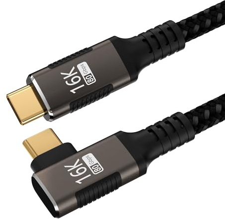 KMMXXCPM Cable USB-C ángulo recto 1m Compatible Con Thunderbolt 5/4,Cable USB 5 80Gbps Transferencia de Datos,90 Grados tipo c carga rapida 240W,16K@60Hz/8K@120Hz/Doble 8K@60Hz para Display,SSD,Dock.