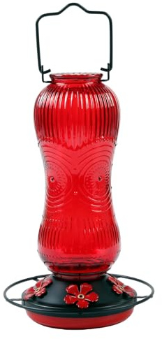 Kolibri-Wasserspender, rotes Glas-Design, sicherer Aufhängehaken, wetterfest, Vogelfutterstation für Garten, Wildvögel, Kolibri-Futterstation