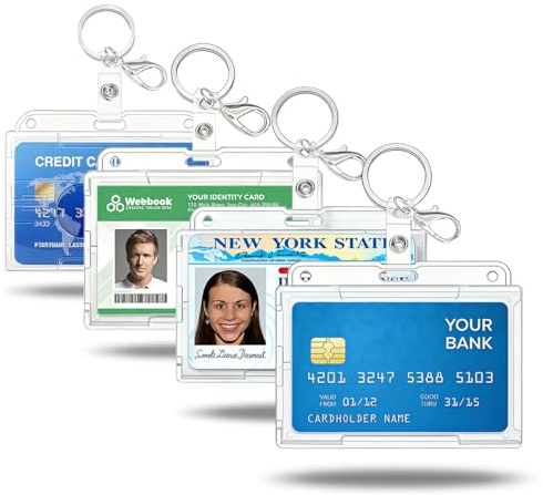Portatarjetas de Identificación - Juego de 4, Funda de Plástico Resistente, Ideal para Tarjetas de Proximidad, Tarjetas de Crédito y Documentos de Identificación (Horizontal 4 Pcs)