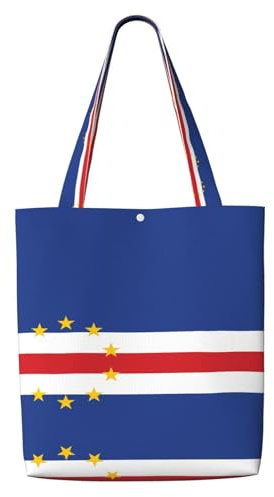 Erwqavc Canvas Tote Bag for Women, Reusable Shoulder Bag/Flag of Cape Verde Print Shopping Grocery Handbags, for Beach Gift Gym