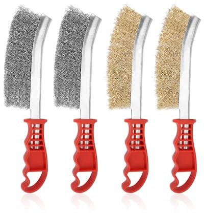 FUGLUS Juego de cuatro cepillos de alambre manuales, que incluye un cepillo de acero inoxidable, un cepillo de alambre y un cepillo de cobre, para limpiar óxido, pintura y escoria de soldadura