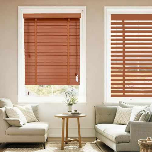 Holz Jalousien Jalousien Fenster Innen Holzjalousie 50mm Lamellen Holz-Verdunkelungsjalousien Und Rollos Maßgeschneiderte Für Badezimmer Und Wohnzimmerfenster(Dunkelbraun)