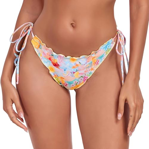 RELLECIGA Costume da Donna Slip Bikini con Laccetti Taglio Brasiliano con Volant Bottom Elegante Ruffle Riviera S